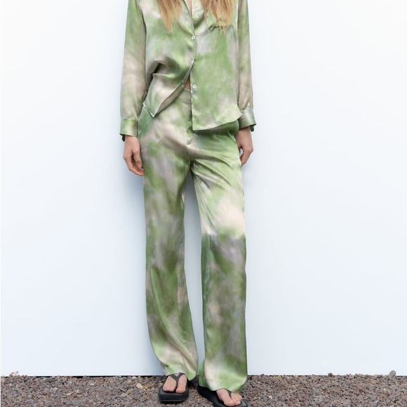 NWT Zara green TIE-DYE SILK PANTS LIMITED EDITION Medium - Picture 3 of 9
